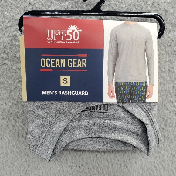 Ocean Gear Mens Small Rash Guard Swim Top Long Sleeve Gray UPF 50+ NWT - Picture 1 of 4